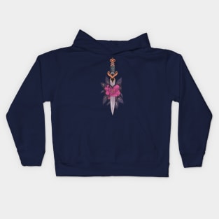 Gothic Sword and Floral Heart Tattoo - Pink Version Kids Hoodie